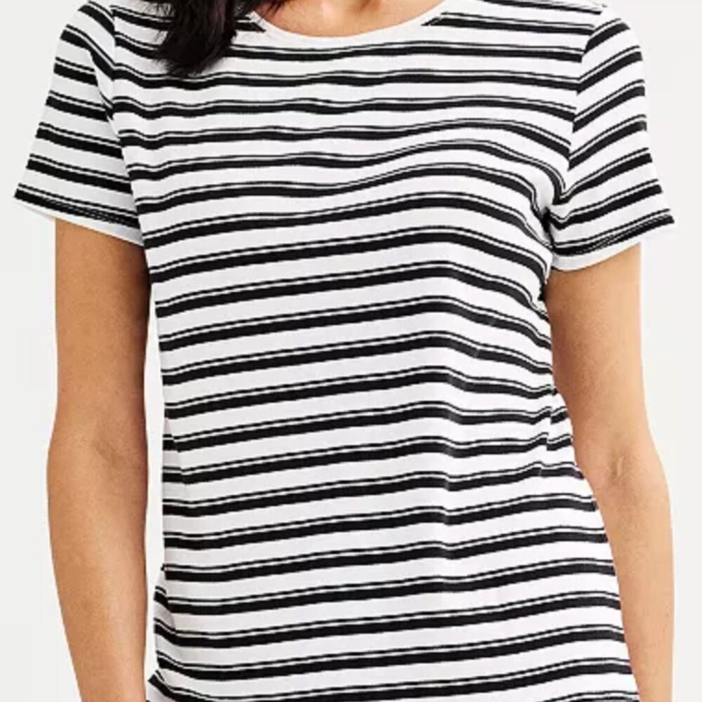 Women's Croft & Barrow® Essential Crewneck Tee Black Dual Stripe